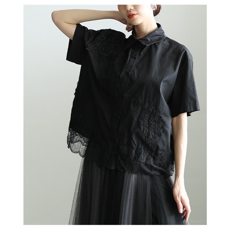 洗練さ纏う花モチーフレースアシンメトリーブラウス レディース ファッション | Sawa a la mode | 詳細画像16 