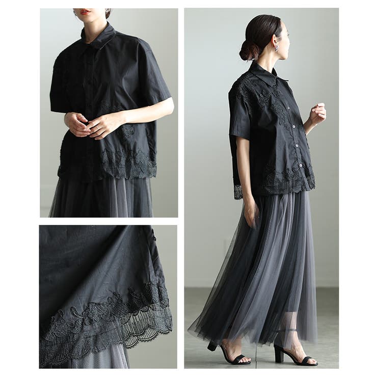 洗練さ纏う花モチーフレースアシンメトリーブラウス レディース ファッション | Sawa a la mode | 詳細画像19 