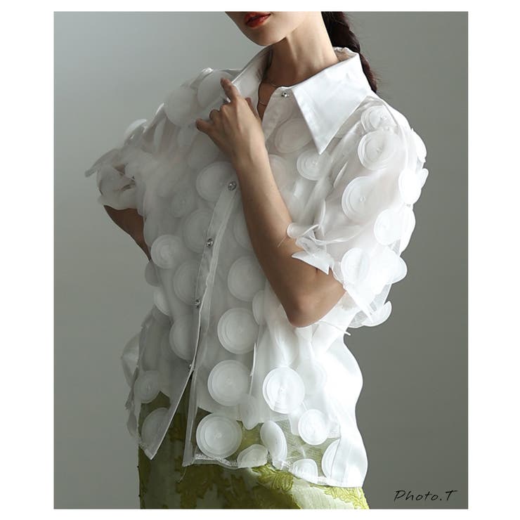 視線をクギ付けにする立体ドット異素材レイヤードブラウス レディース ファッション | Sawa a la mode | 詳細画像2 