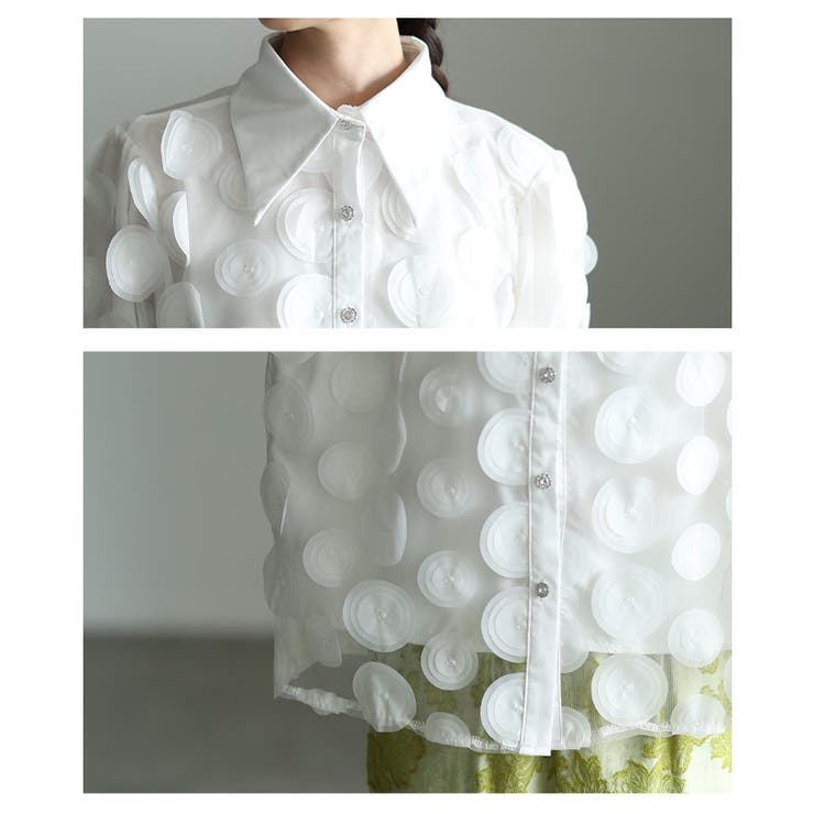 視線をクギ付けにする立体ドット異素材レイヤードブラウス レディース ファッション | Sawa a la mode | 詳細画像5 