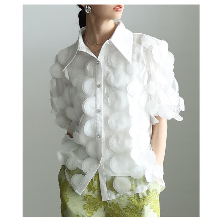 視線をクギ付けにする立体ドット異素材レイヤードブラウス レディース ファッション | Sawa a la mode | 詳細画像7 