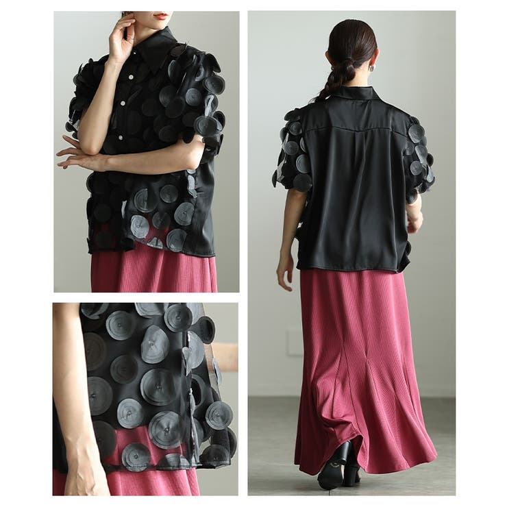 視線をクギ付けにする立体ドット異素材レイヤードブラウス レディース ファッション | Sawa a la mode | 詳細画像19 