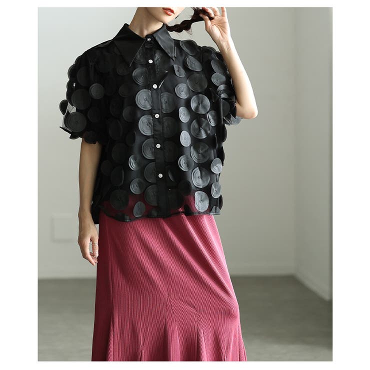 視線をクギ付けにする立体ドット異素材レイヤードブラウス レディース ファッション | Sawa a la mode | 詳細画像21 