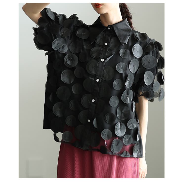 視線をクギ付けにする立体ドット異素材レイヤードブラウス レディース ファッション | Sawa a la mode | 詳細画像22 