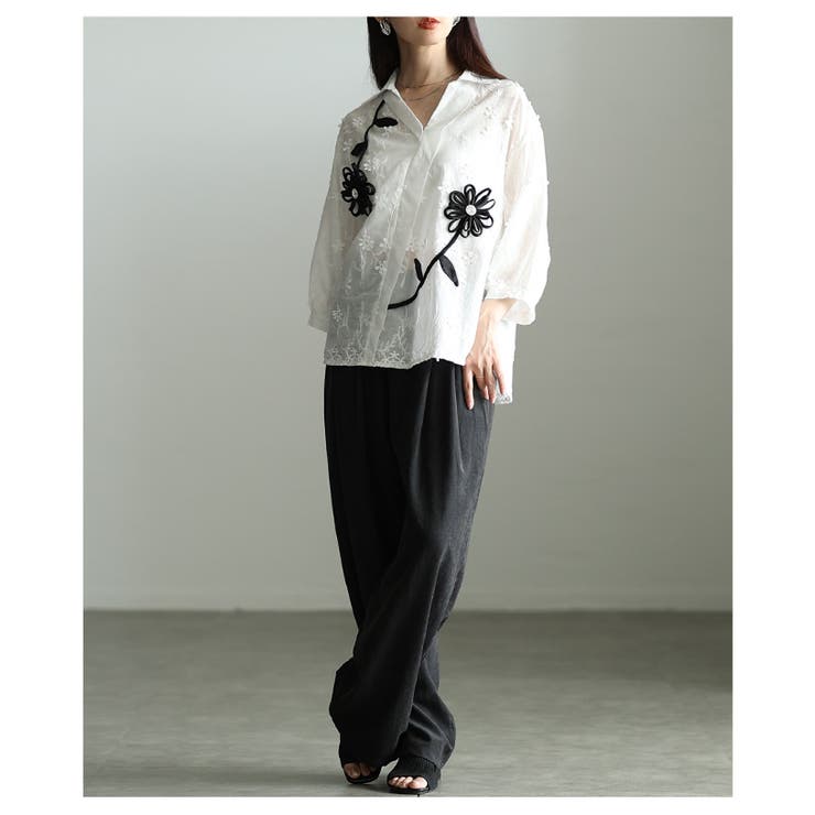 感性を添える立体モチーフ花柄刺繍パフスリーブブラウス レディース ファッション | Sawa a la mode | 詳細画像4 