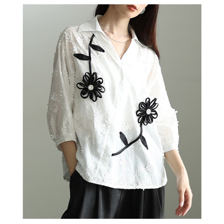 感性を添える立体モチーフ花柄刺繍パフスリーブブラウス レディース ファッション | Sawa a la mode | 詳細画像12 