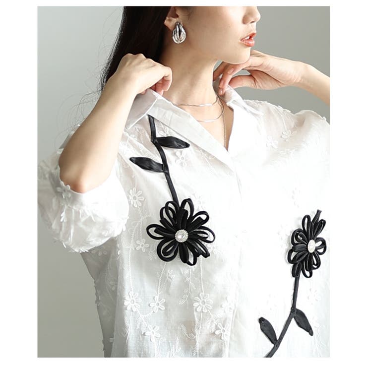感性を添える立体モチーフ花柄刺繍パフスリーブブラウス レディース ファッション | Sawa a la mode | 詳細画像13 