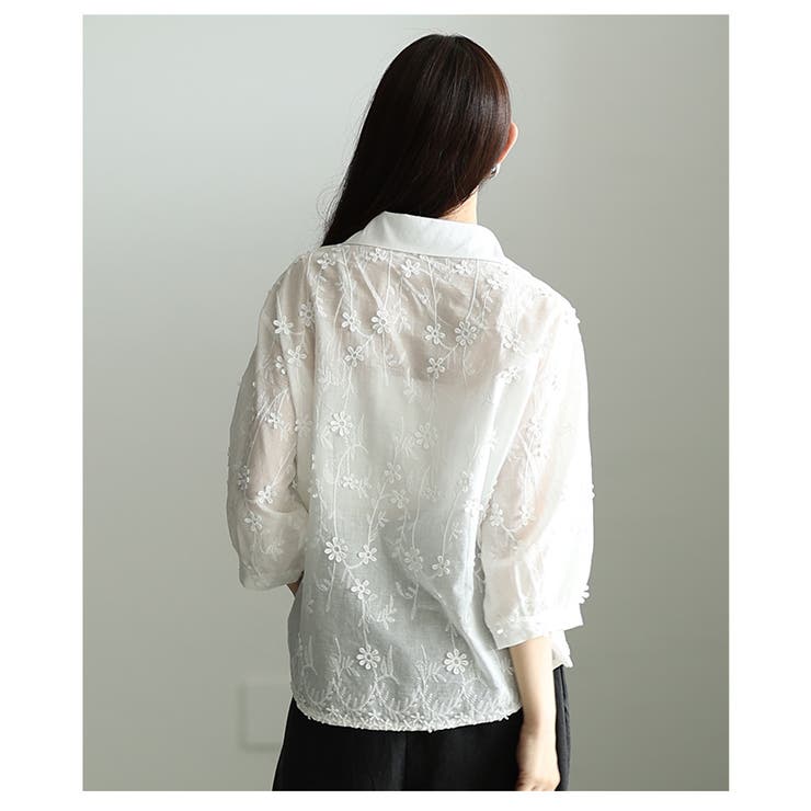 感性を添える立体モチーフ花柄刺繍パフスリーブブラウス レディース ファッション | Sawa a la mode | 詳細画像14 