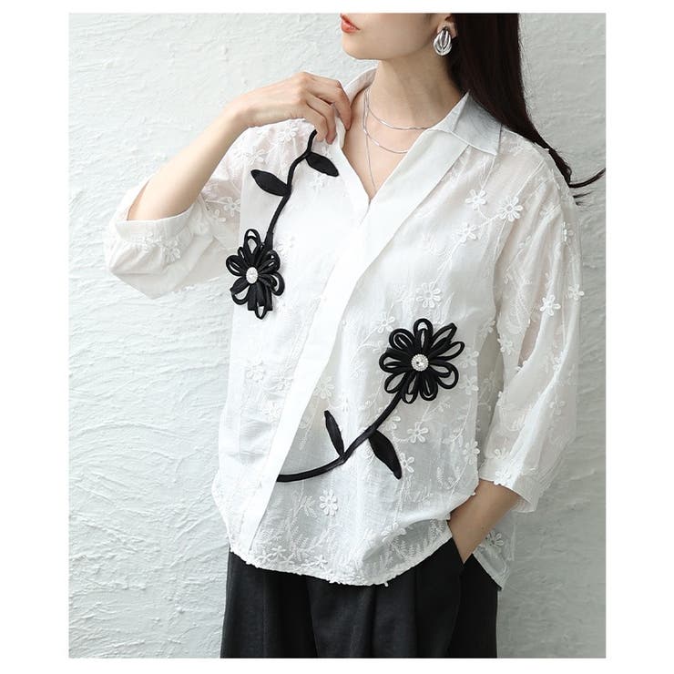 感性を添える立体モチーフ花柄刺繍パフスリーブブラウス レディース ファッション | Sawa a la mode | 詳細画像15 