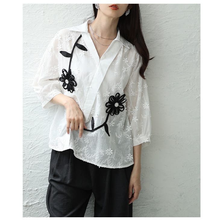感性を添える立体モチーフ花柄刺繍パフスリーブブラウス レディース ファッション | Sawa a la mode | 詳細画像16 