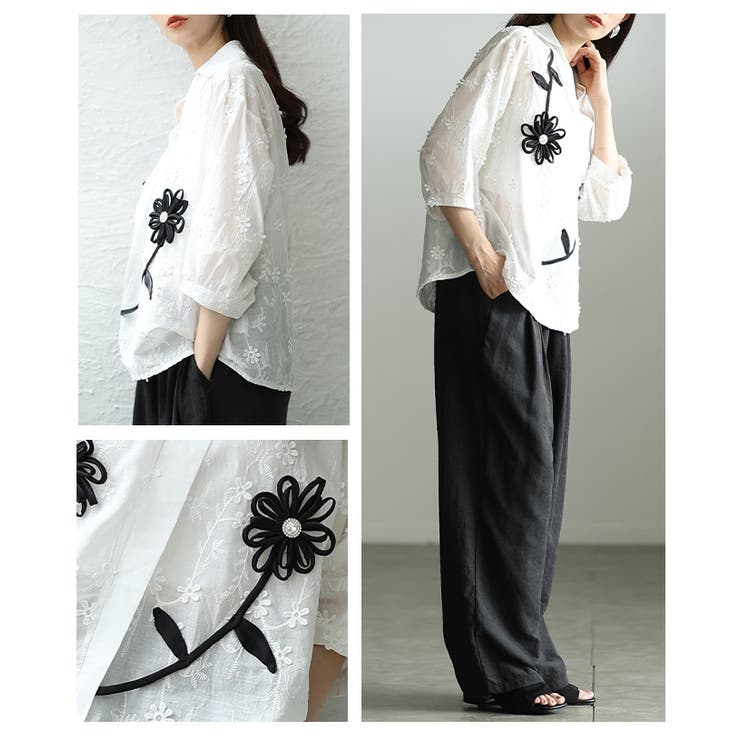 感性を添える立体モチーフ花柄刺繍パフスリーブブラウス レディース ファッション | Sawa a la mode | 詳細画像17 