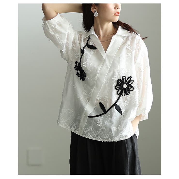 感性を添える立体モチーフ花柄刺繍パフスリーブブラウス レディース ファッション | Sawa a la mode | 詳細画像18 