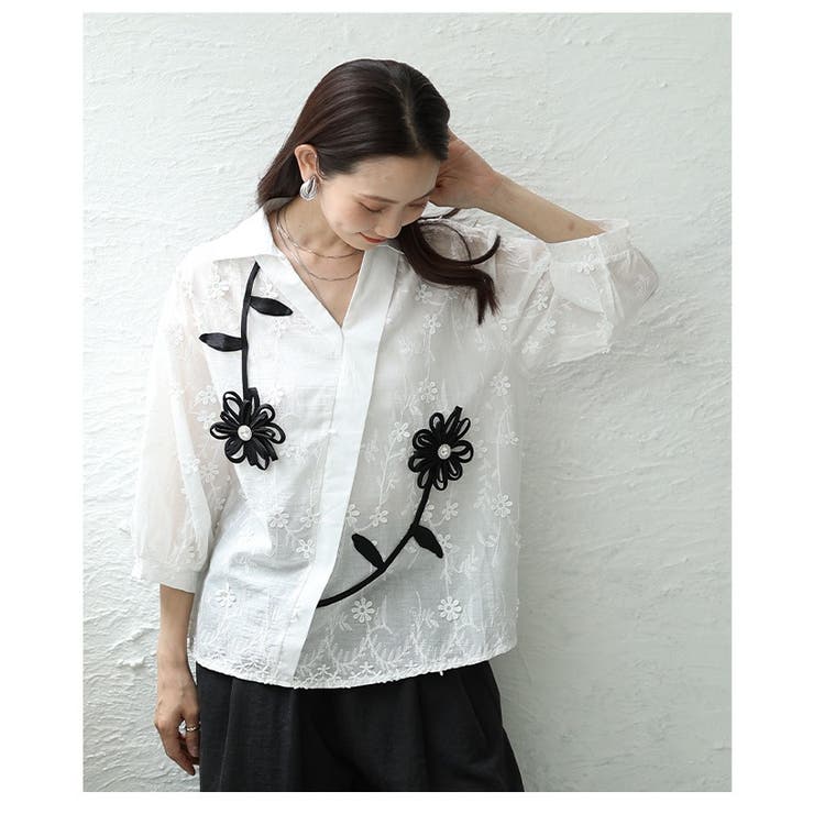 感性を添える立体モチーフ花柄刺繍パフスリーブブラウス レディース ファッション | Sawa a la mode | 詳細画像21 