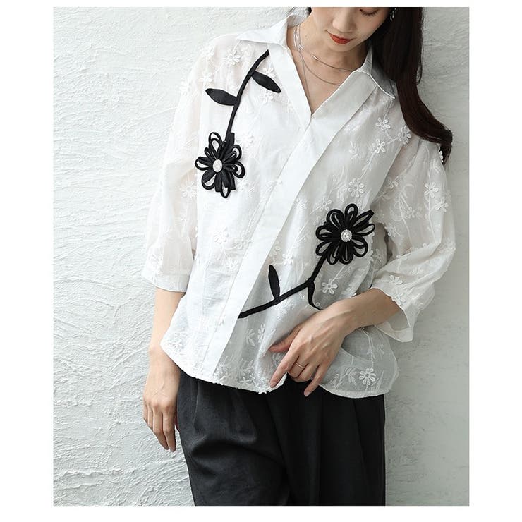 感性を添える立体モチーフ花柄刺繍パフスリーブブラウス レディース ファッション | Sawa a la mode | 詳細画像22 