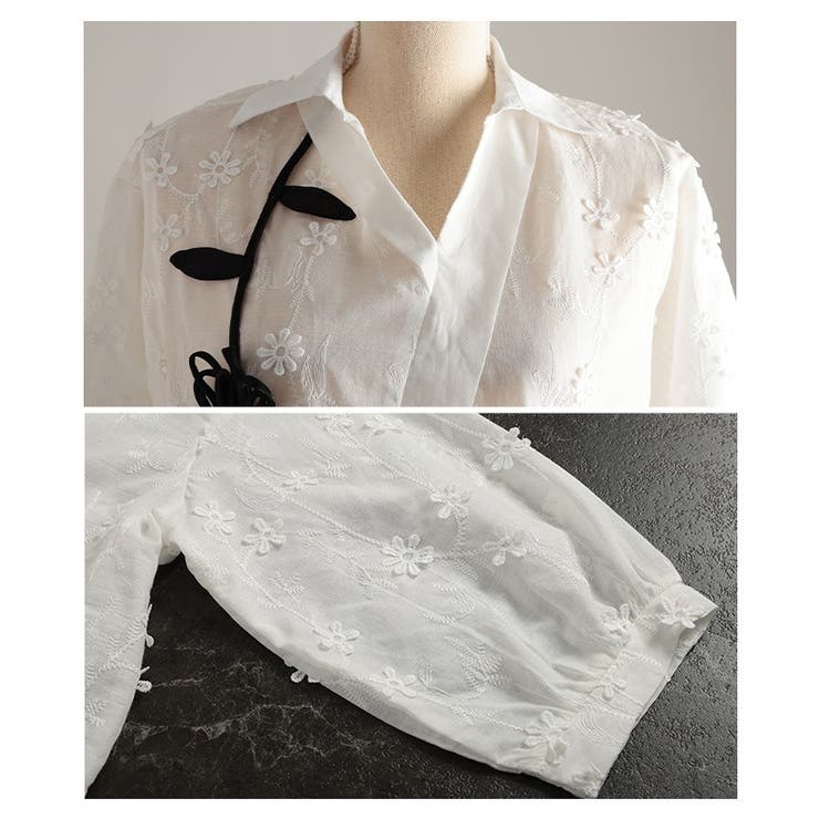 感性を添える立体モチーフ花柄刺繍パフスリーブブラウス レディース ファッション | Sawa a la mode | 詳細画像23 