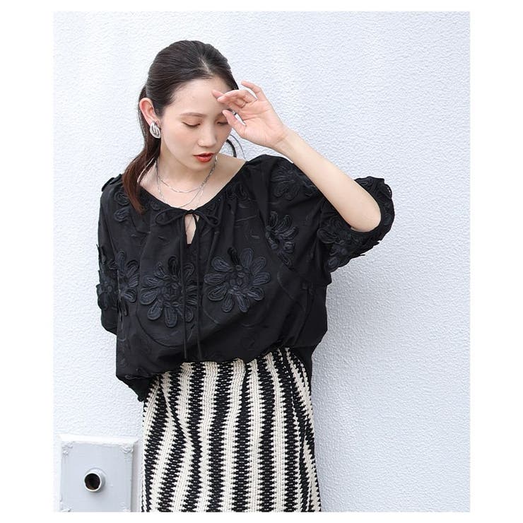 纏うだけで花が咲く立体花柄レース刺繍パフスリーブブラウス レディース ファッショ… | Sawa a la mode | 詳細画像14 