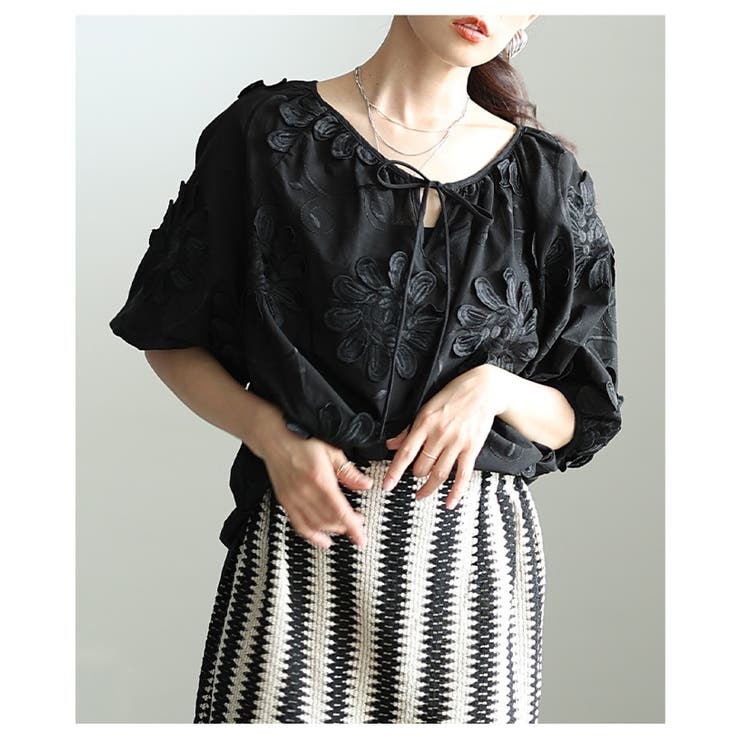 纏うだけで花が咲く立体花柄レース刺繍パフスリーブブラウス レディース ファッショ… | Sawa a la mode | 詳細画像16 