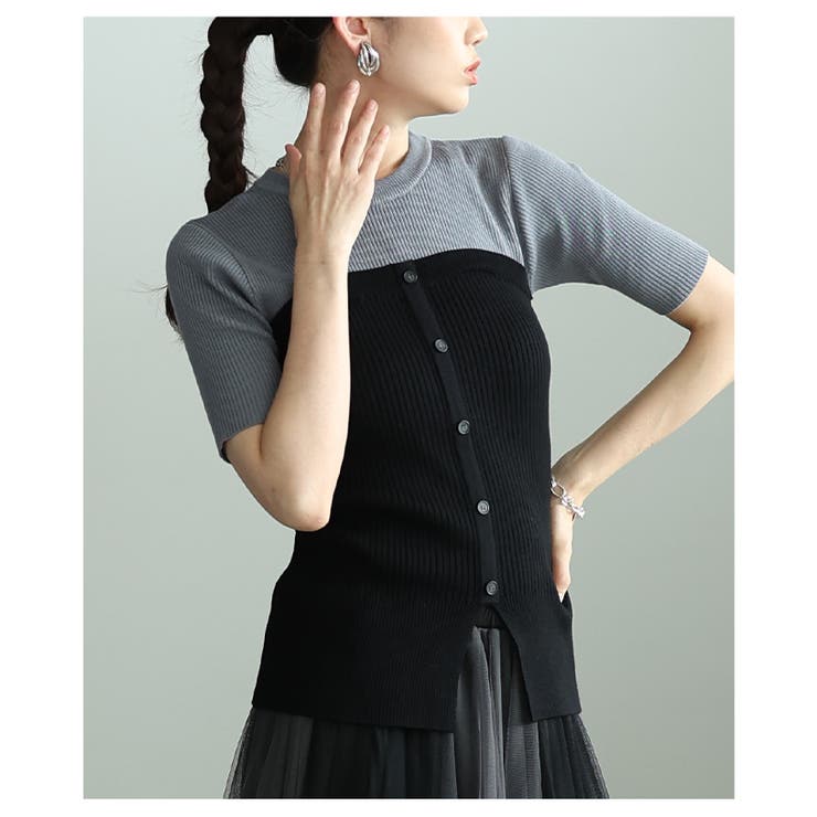 重ねず洒落るブロック配色デザインサマーニット レディース ファッション | Sawa a la mode | 詳細画像7 