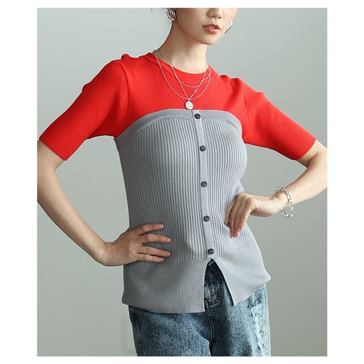 重ねず洒落るブロック配色デザインサマーニット レディース ファッション | Sawa a la mode | 詳細画像14 