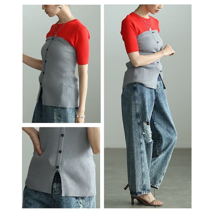 重ねず洒落るブロック配色デザインサマーニット レディース ファッション | Sawa a la mode | 詳細画像19 