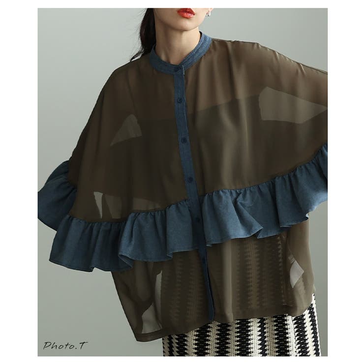 ふわり風を纏うような異素材フリルシアーブラウス レディース ファッション | Sawa a la mode | 詳細画像2 