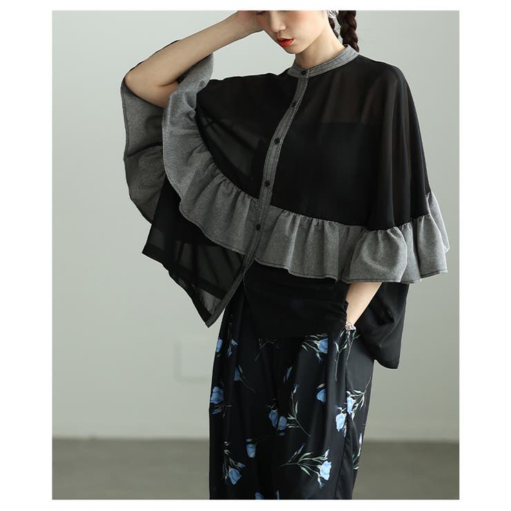 ふわり風を纏うような異素材フリルシアーブラウス レディース ファッション | Sawa a la mode | 詳細画像15 