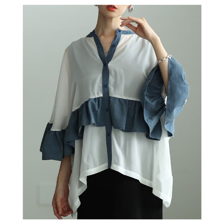 ふわり風を纏うような異素材フリルシアーブラウス レディース ファッション | Sawa a la mode | 詳細画像17 