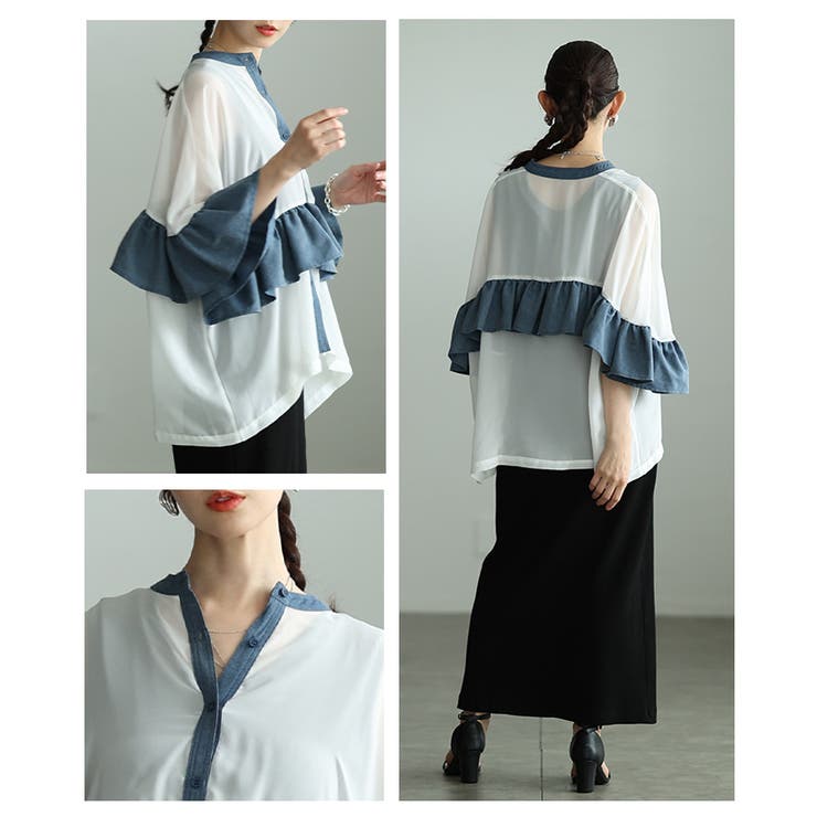ふわり風を纏うような異素材フリルシアーブラウス レディース ファッション | Sawa a la mode | 詳細画像18 