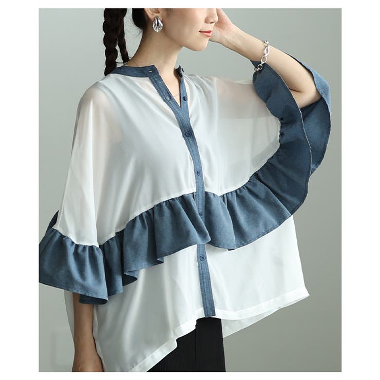 ふわり風を纏うような異素材フリルシアーブラウス レディース ファッション | Sawa a la mode | 詳細画像20 