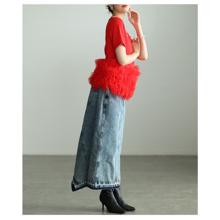 一瞬でクギ付けにする異素材チュールフリルリブトップス レディース ファッション | Sawa a la mode | 詳細画像11 