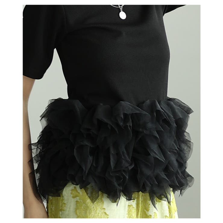 一瞬でクギ付けにする異素材チュールフリルリブトップス レディース ファッション | Sawa a la mode | 詳細画像17 