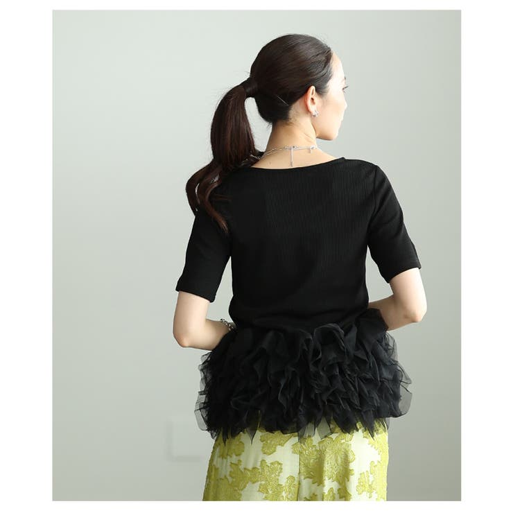 一瞬でクギ付けにする異素材チュールフリルリブトップス レディース ファッション | Sawa a la mode | 詳細画像18 