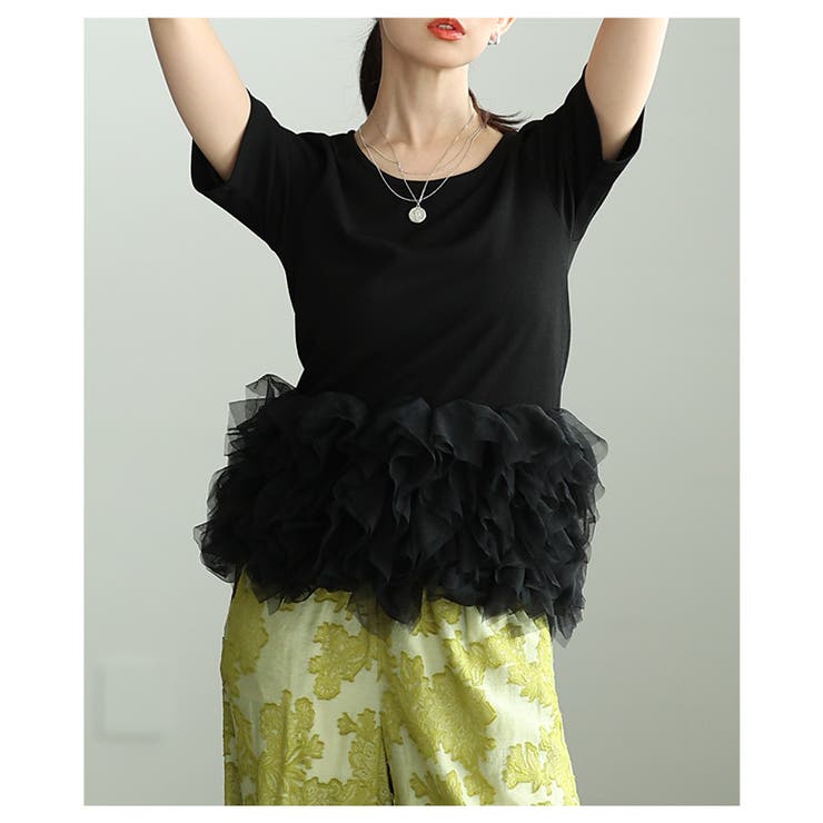 一瞬でクギ付けにする異素材チュールフリルリブトップス レディース ファッション | Sawa a la mode | 詳細画像20 