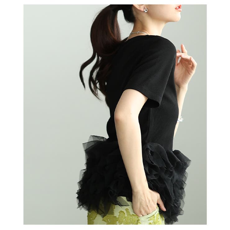 一瞬でクギ付けにする異素材チュールフリルリブトップス レディース ファッション | Sawa a la mode | 詳細画像21 