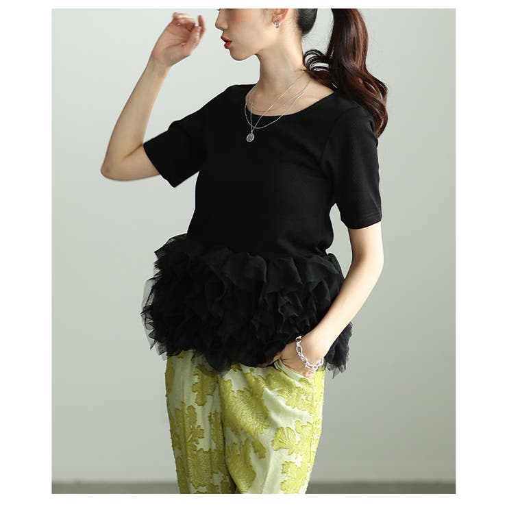 一瞬でクギ付けにする異素材チュールフリルリブトップス レディース ファッション | Sawa a la mode | 詳細画像22 