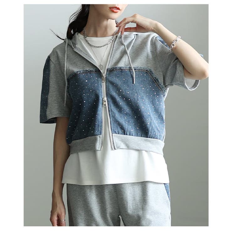 きらめきを添えたデニム切替セットアップ レディース ワンマイルウェア | Sawa a la mode | 詳細画像8 