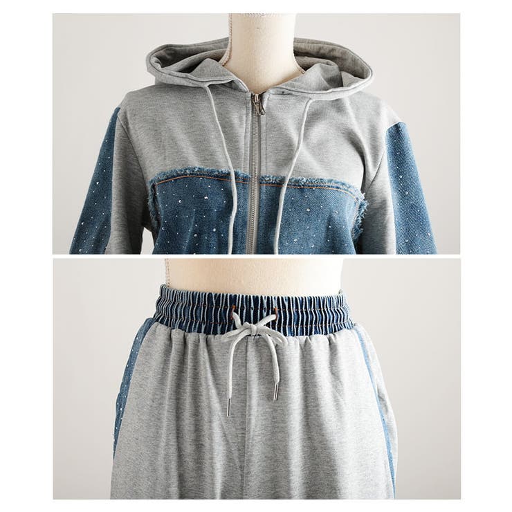 きらめきを添えたデニム切替セットアップ レディース ワンマイルウェア | Sawa a la mode | 詳細画像19 