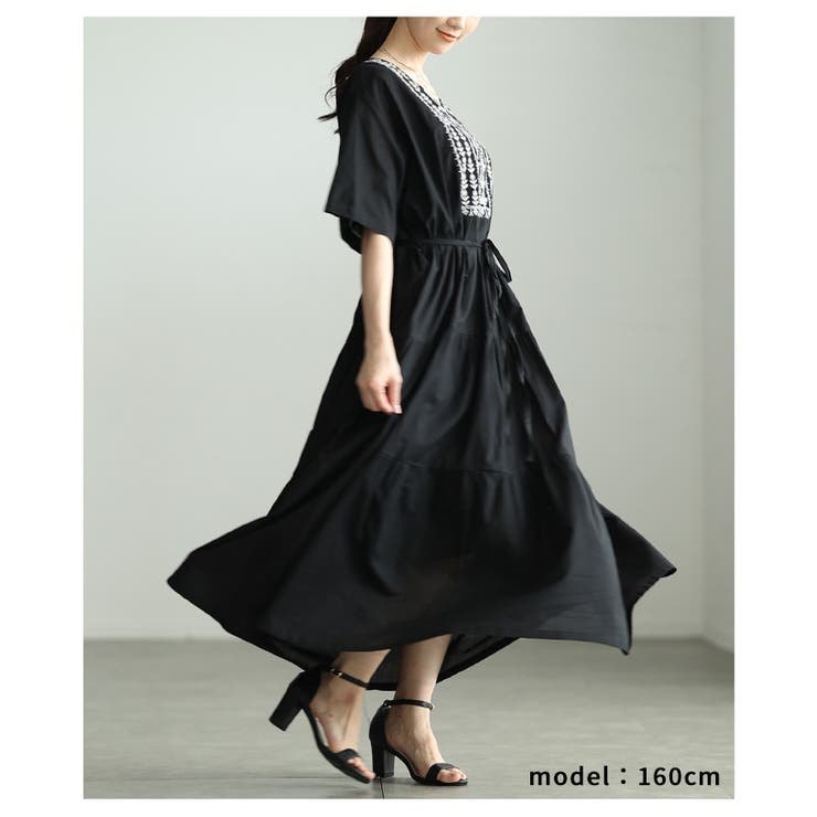 涼し気を纏う草花刺繍インド綿ティアードワンピース レディース ファッション | Sawa a la mode | 詳細画像7 