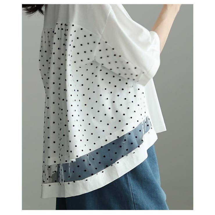 後ろ姿も惹きつけるドット柄チュールレイヤードTシャツ レディース ファッション | Sawa a la mode | 詳細画像11 