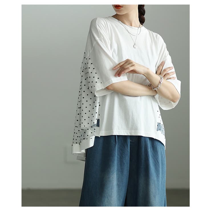後ろ姿も惹きつけるドット柄チュールレイヤードTシャツ レディース ファッション | Sawa a la mode | 詳細画像12 