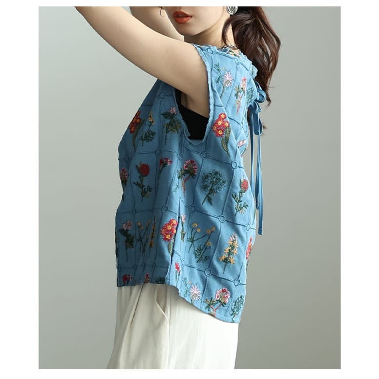 彩りを纏う花刺繍ノースリーブブラウス レディース トップス | Sawa a la mode | 詳細画像16 
