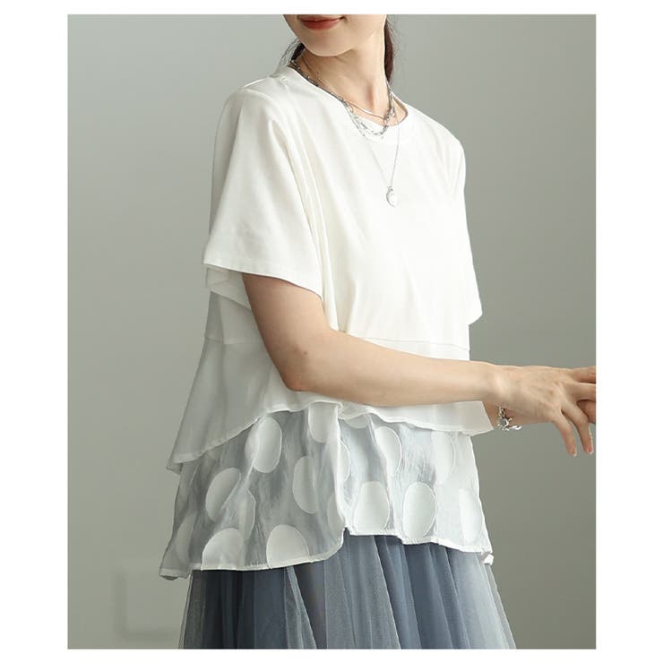 自然な奥行きが目を惹く異素材ドットティアードカットソー レディース ファッション | Sawa a la mode | 詳細画像12 
