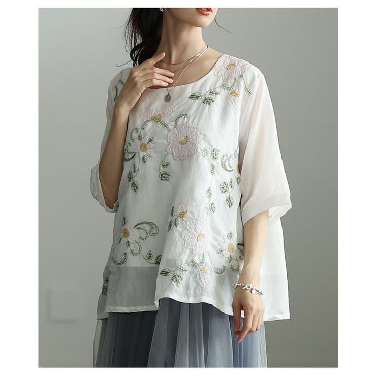 毎日に華を添える花刺繍シアーブラウス レディース トップス | Sawa a la mode | 詳細画像4 