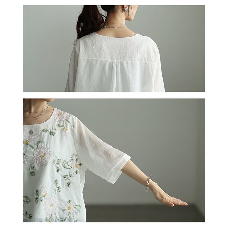 毎日に華を添える花刺繍シアーブラウス レディース トップス | Sawa a la mode | 詳細画像5 