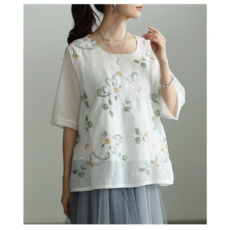 毎日に華を添える花刺繍シアーブラウス レディース トップス | Sawa a la mode | 詳細画像8 
