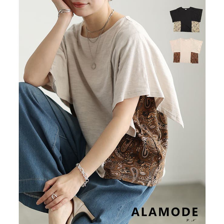 横顔まで美しいペイズリー柄切替スクエアスリーブトップス レディース ファッション | Sawa a la mode | 詳細画像1 