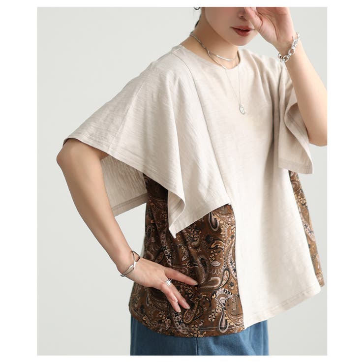 横顔まで美しいペイズリー柄切替スクエアスリーブトップス レディース ファッション | Sawa a la mode | 詳細画像18 