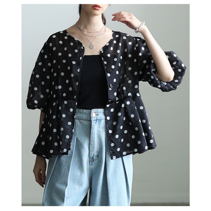 シルエットで差がつくドット柄シアーペプラムブラウス レディース トップス | Sawa a la mode | 詳細画像12 