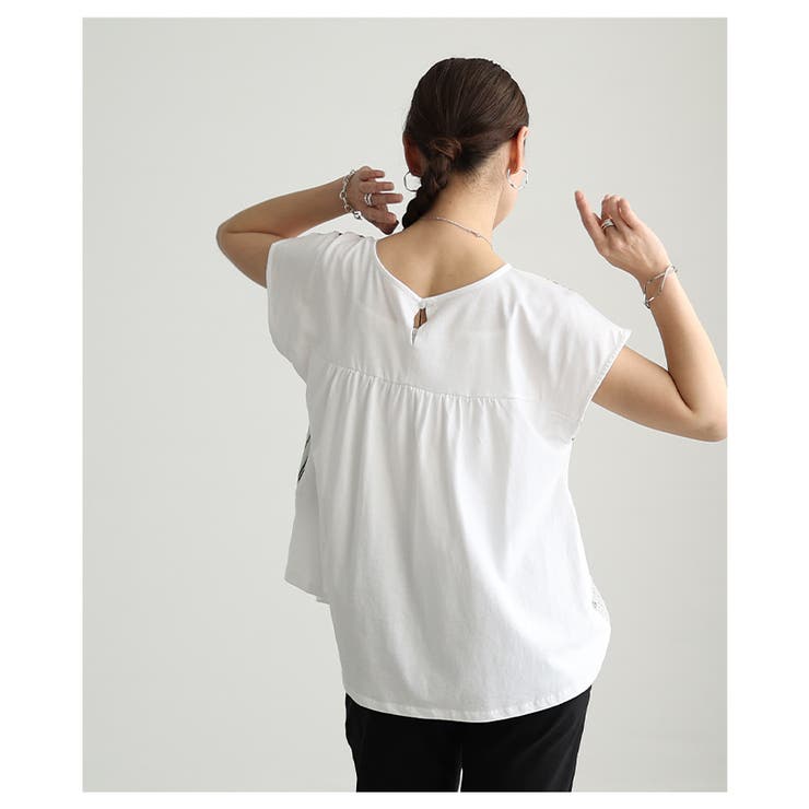 360度抜かりない異素材ストライプ裾レーストップス レディース ファッション | Sawa a la mode | 詳細画像12 