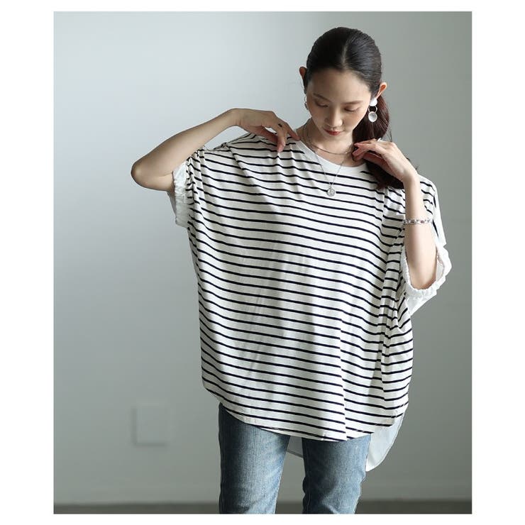 後ろ姿も抜かりない異素材MIXドルマンデザイントップス レディース ファッション | Sawa a la mode | 詳細画像14 